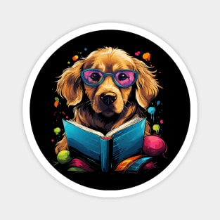 Golden Retriever Reads Book Magnet